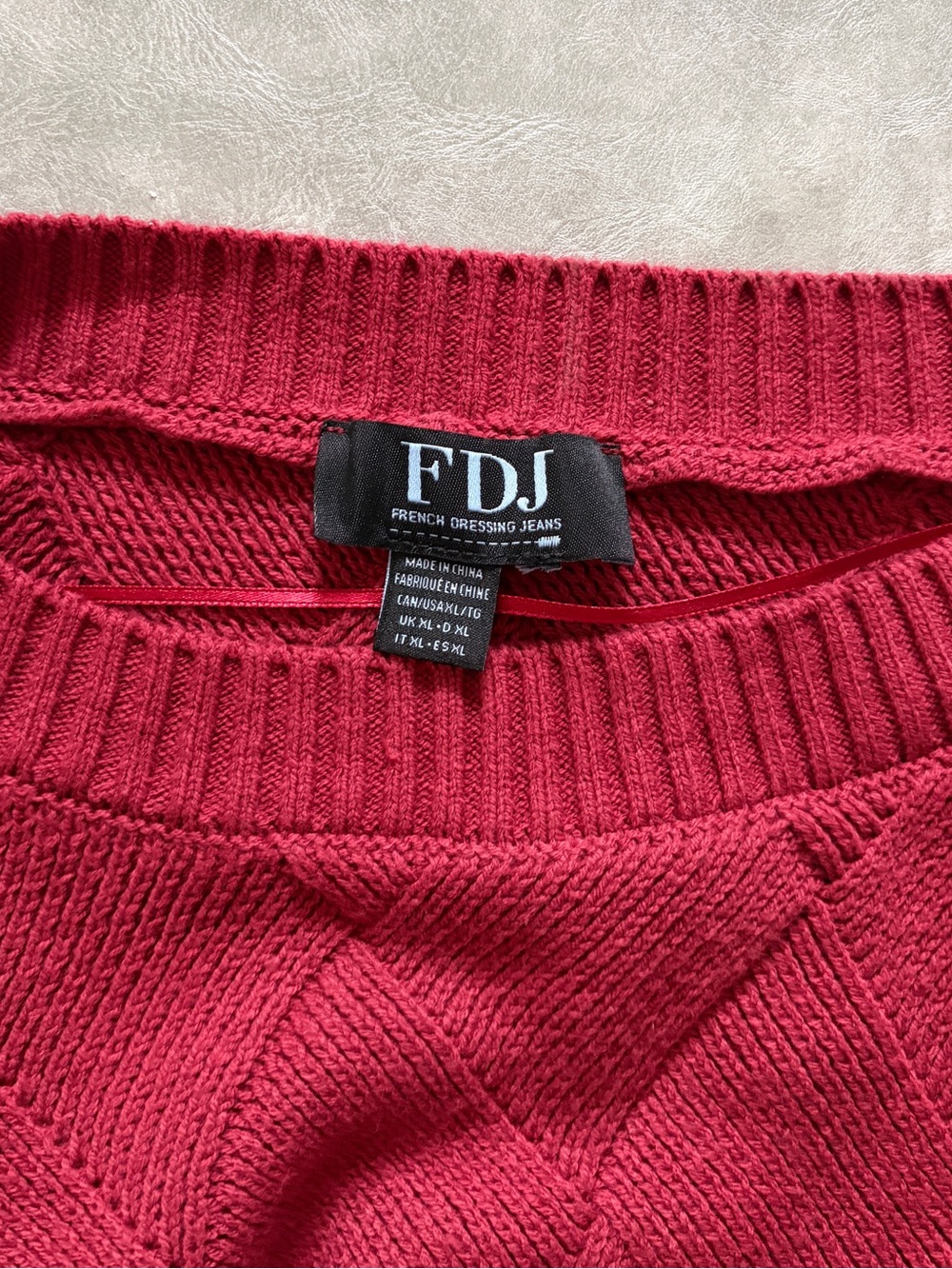 FDJ French Dressing Red Bell Sleeve Drop Shoulder Diamond Knit Boatneck Sweater - Picture 5 of 10